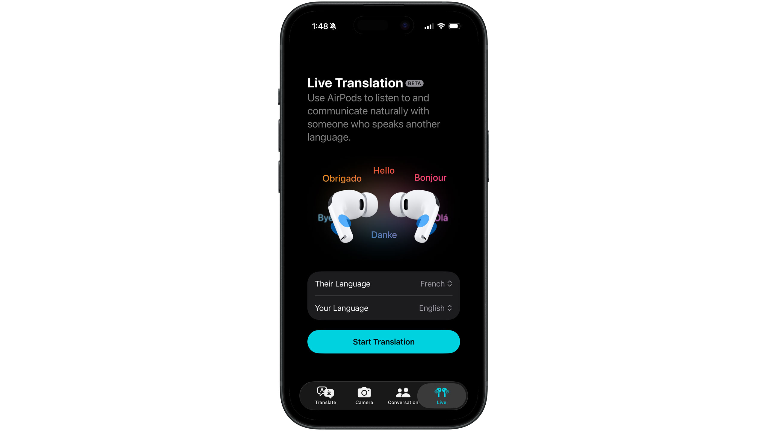 Live Translation on AirPods Pro 3 will ask you to set languages before you begin. 