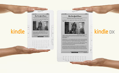 Promotional image of the old Kindle and Kindle DX