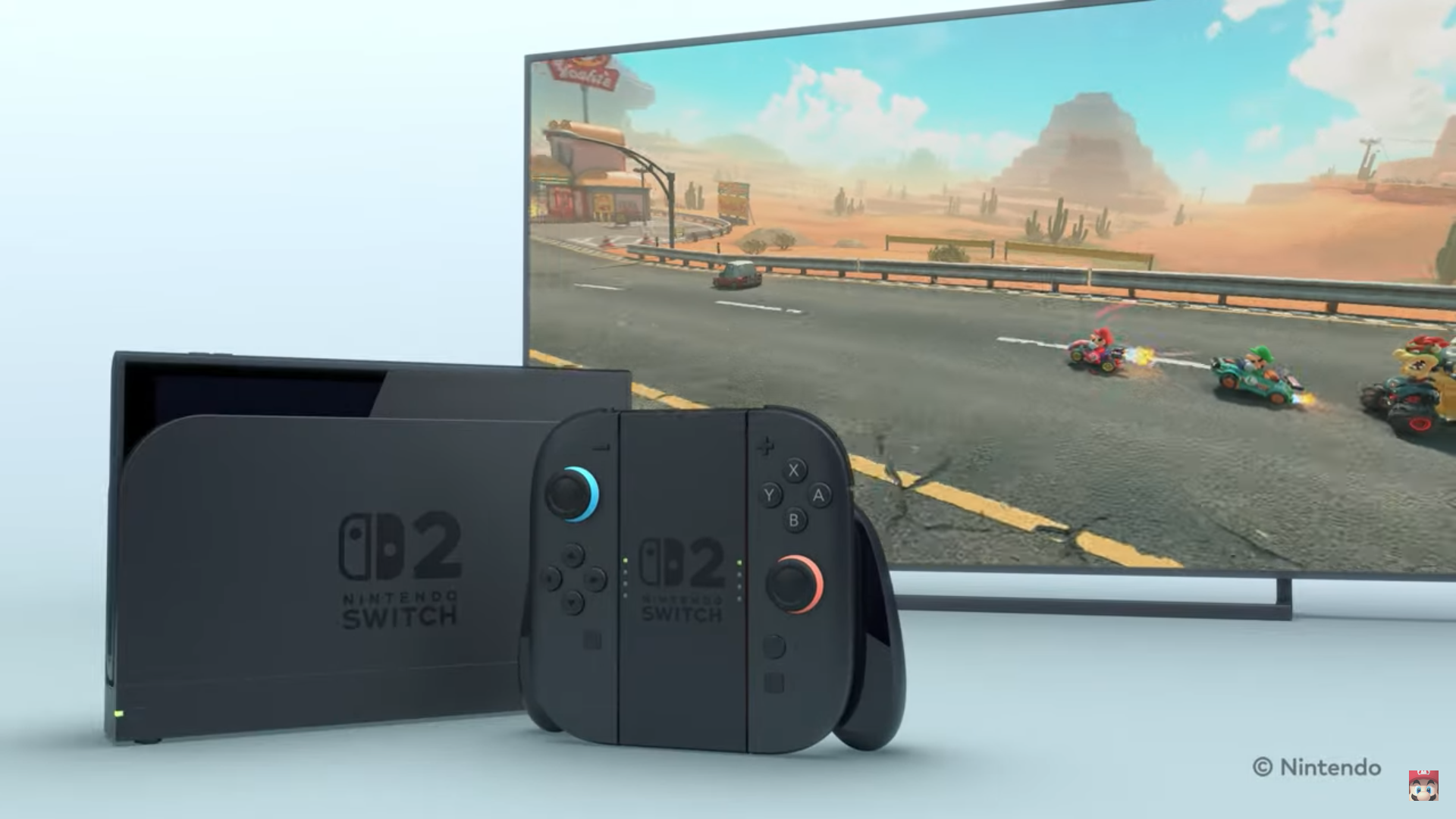 The console running Mario Kart.