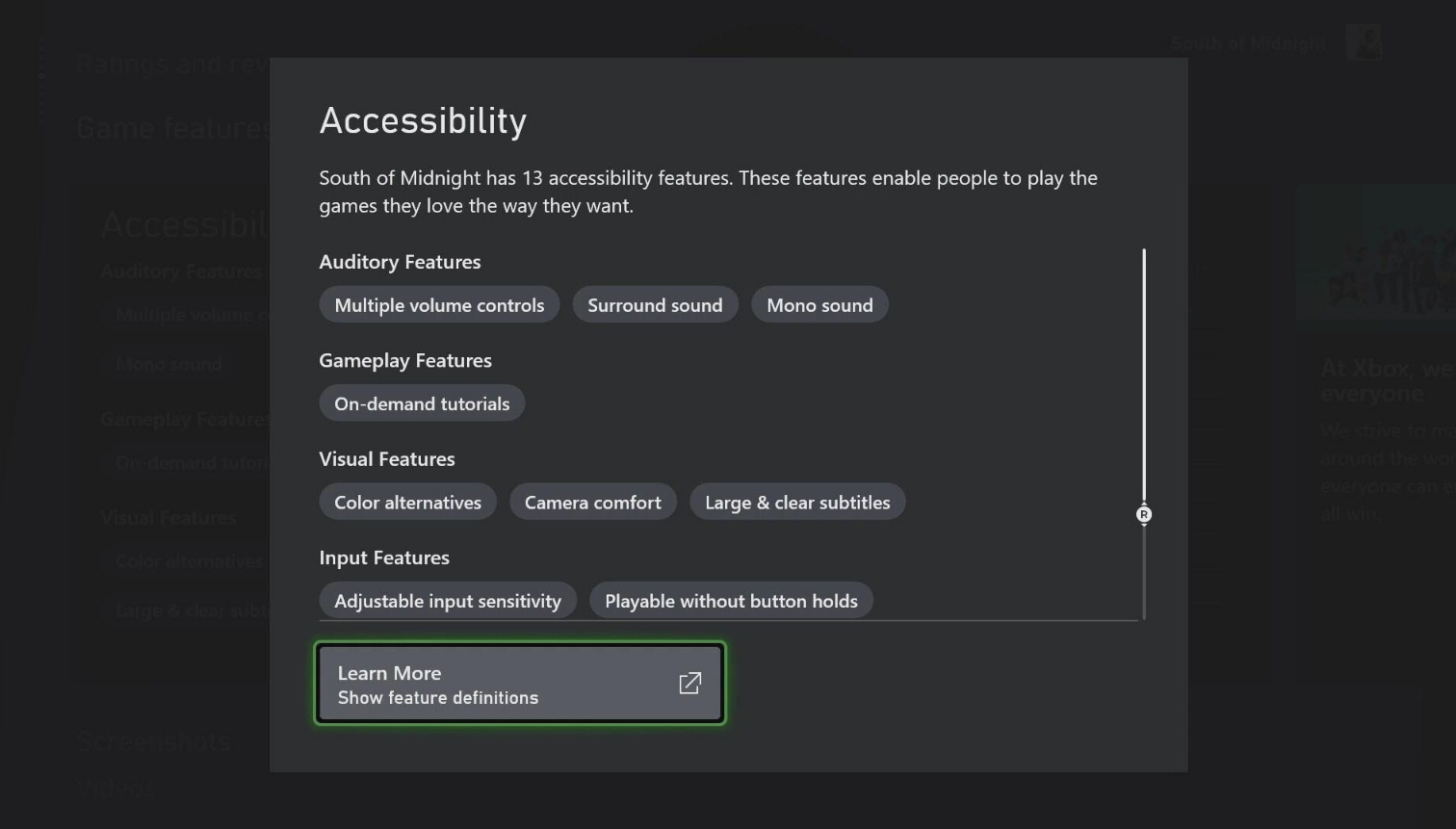 Descriptions of features.