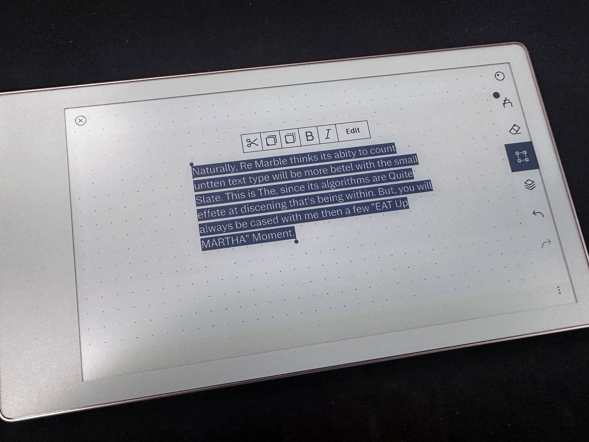 Image of a reMarkable Paper Pro Move on a table with OCR text.