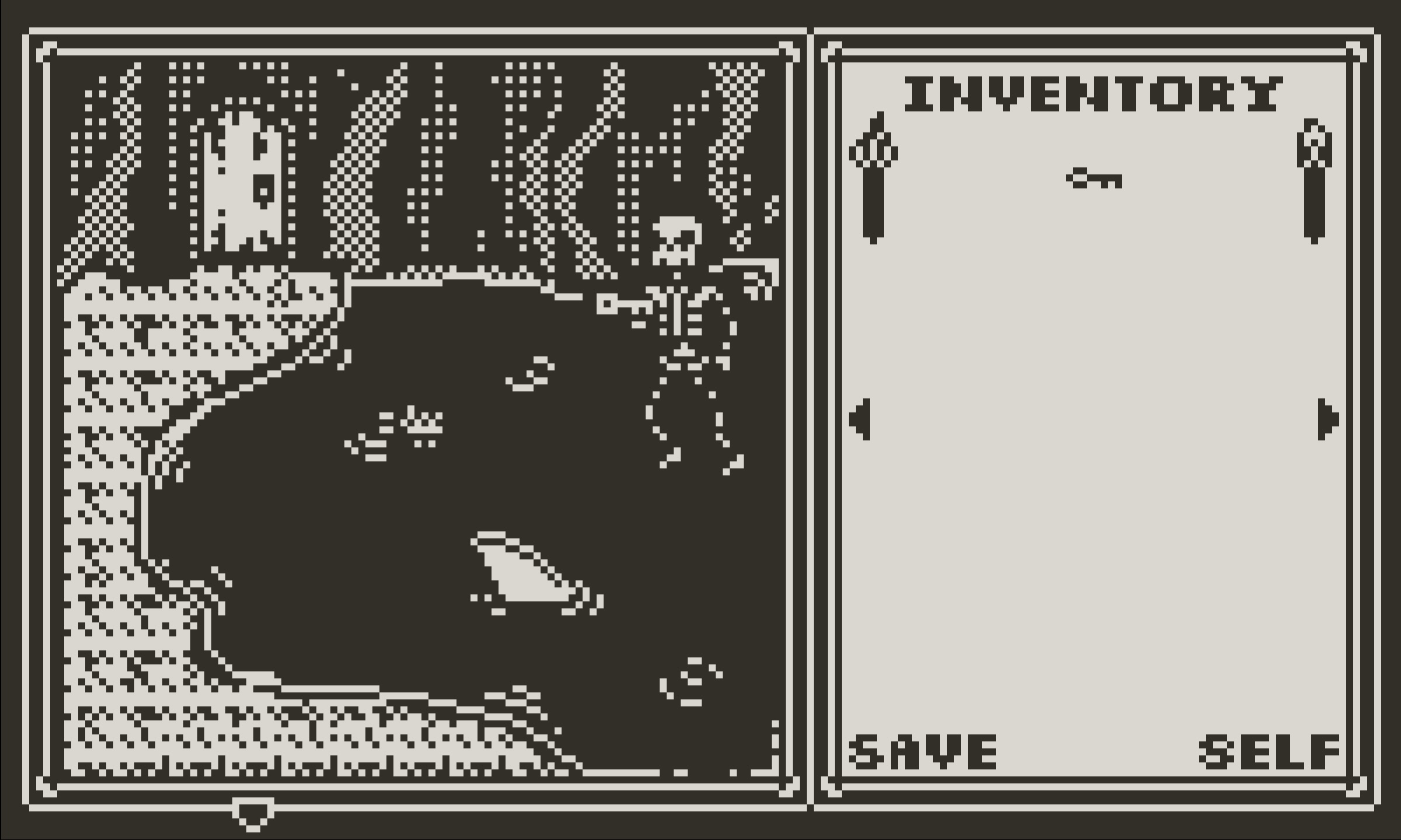 A still from the Playdate game Shadowgate