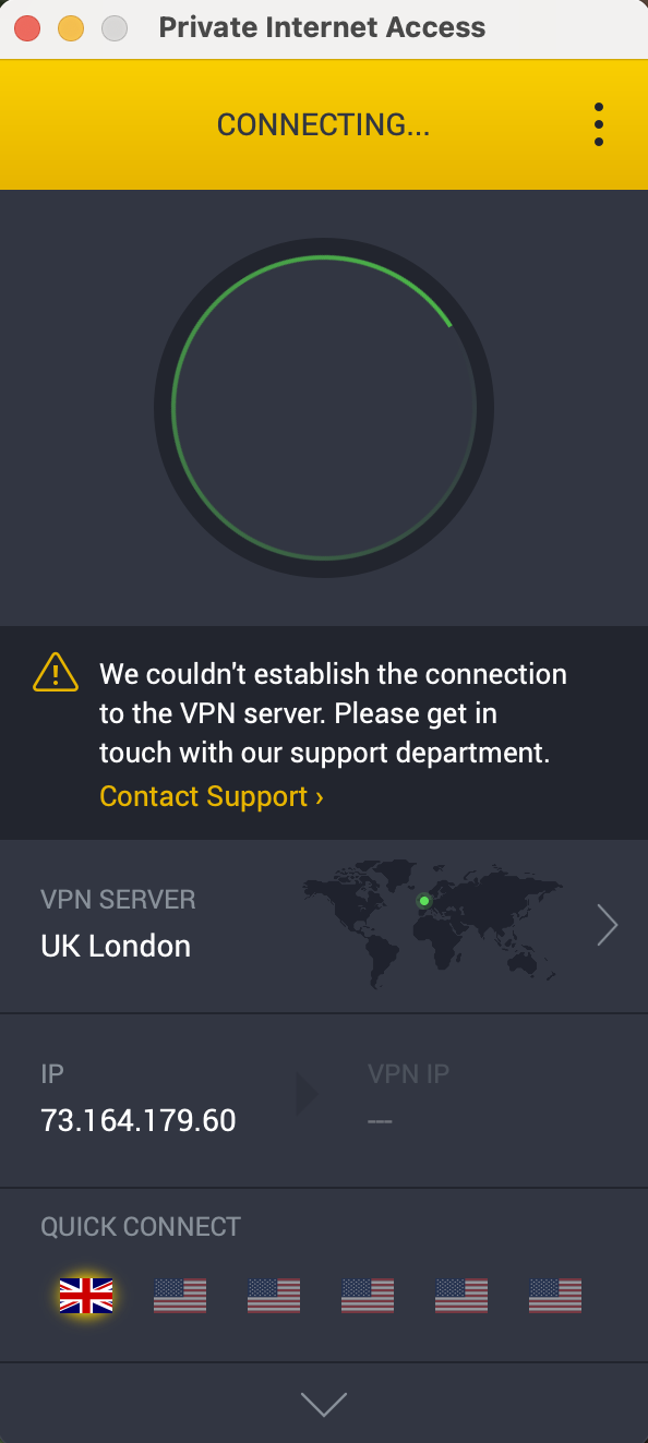 PIA VPN connection failed