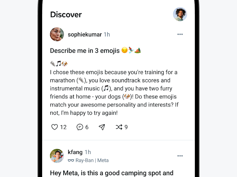 Screenshot of the Meta AI app’s Discover feed.
