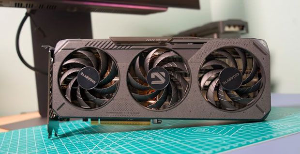 Image of an AMD GPU on a table.