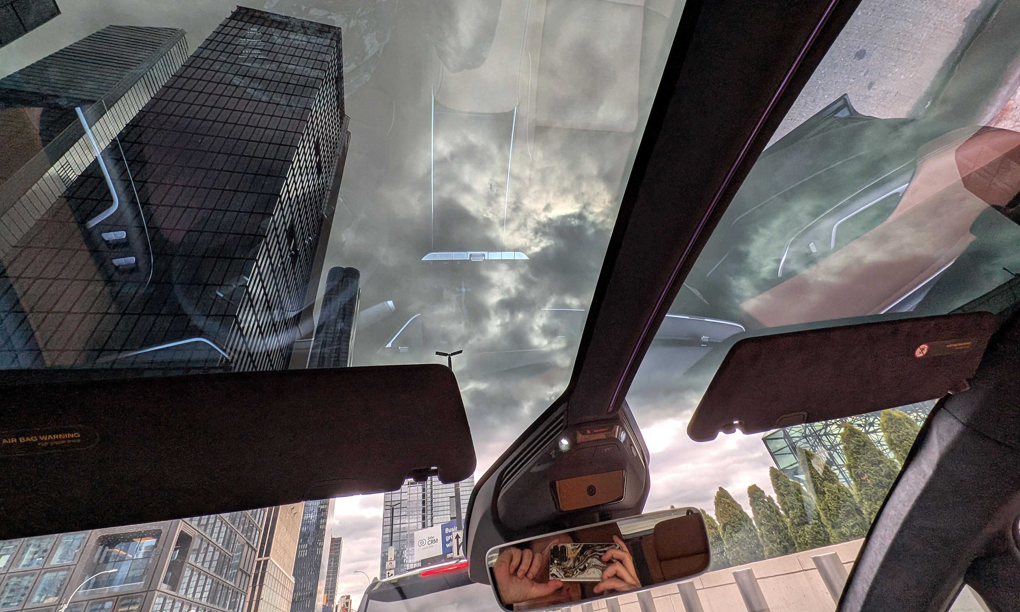 Unlike a lot of modern cars with glass roofs, the Lucid Gravity's extends all the way to its windshield. 