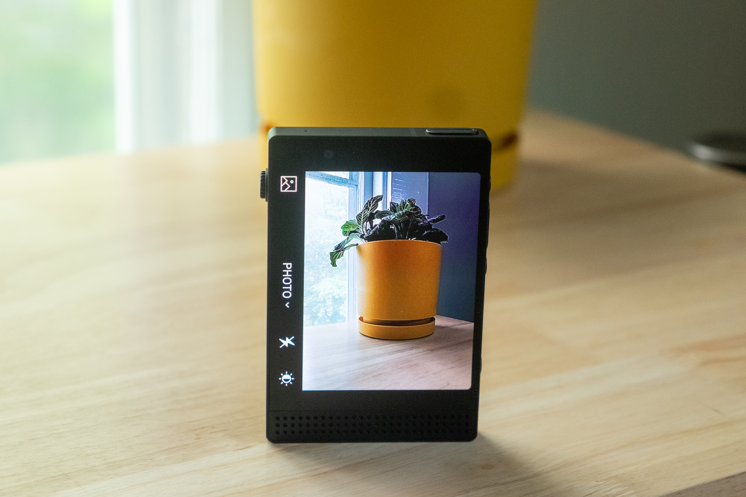 The Light Phone display shifts to color mode for the camera and looking at photos. 