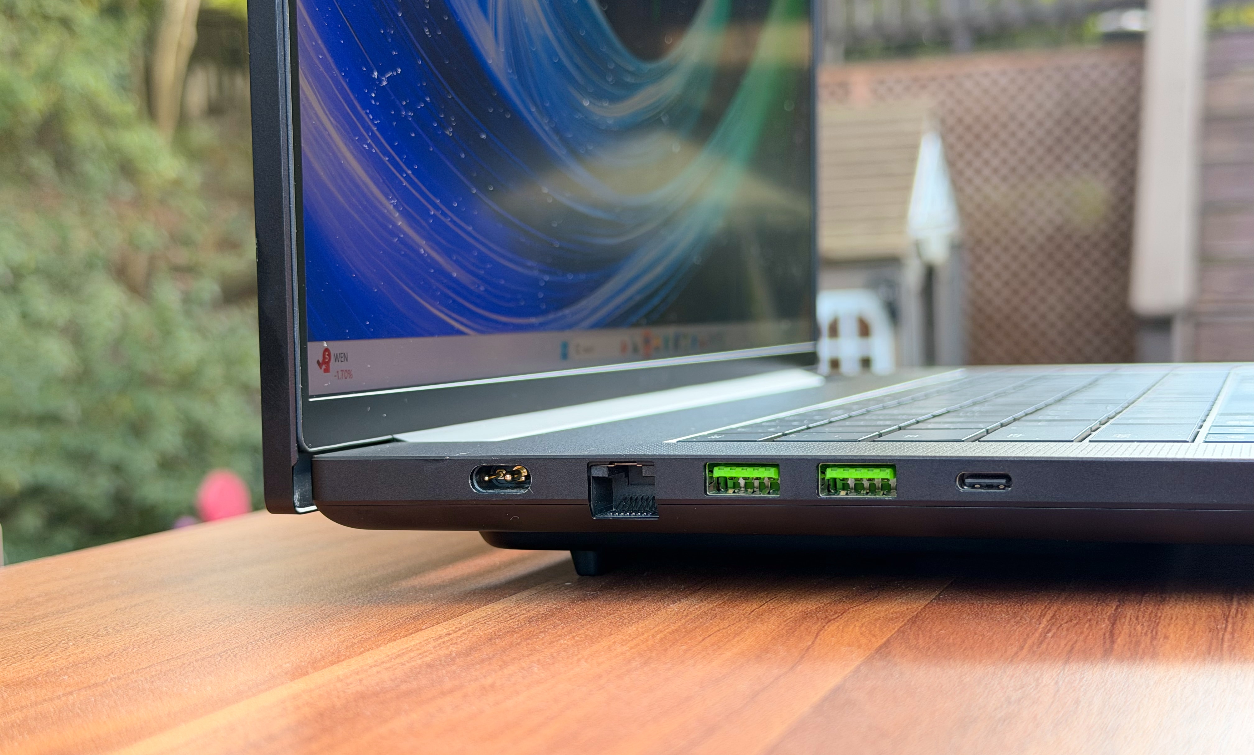 Razer Blade 18 power, Ethernet, USB 2 and USB-C ports.