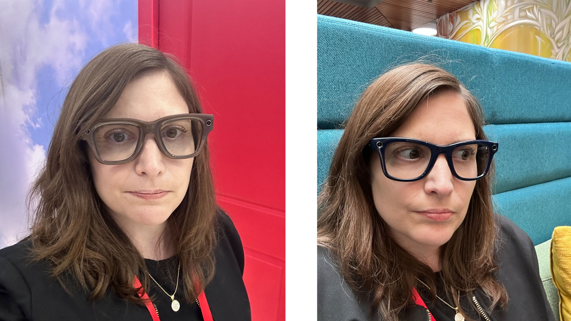 The Meta Ray-Ban Display (left) and second-gen Ray-Ban Meta glasses (right.) The display glasses a little thicker.